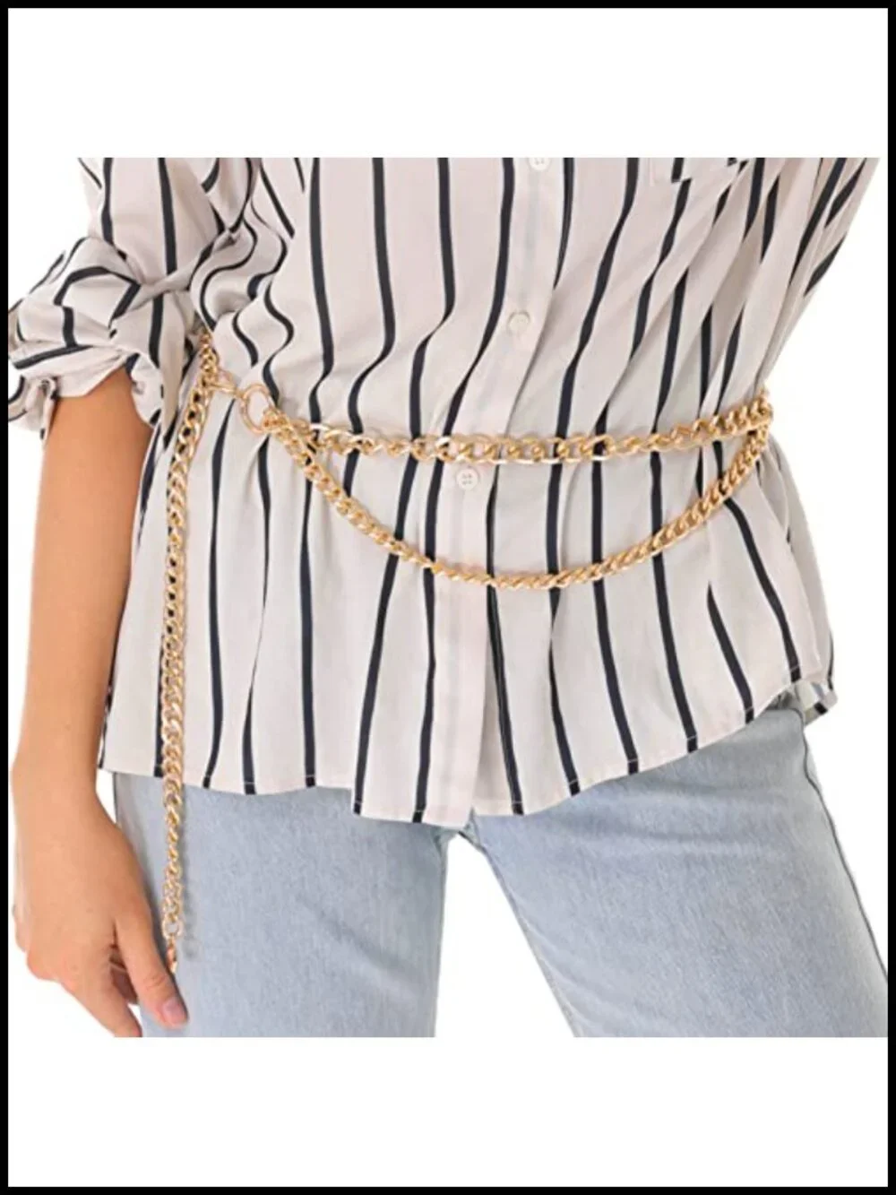 Gold Metal Link Dangling Waist Chain Belt for Dresses Pants Tunics